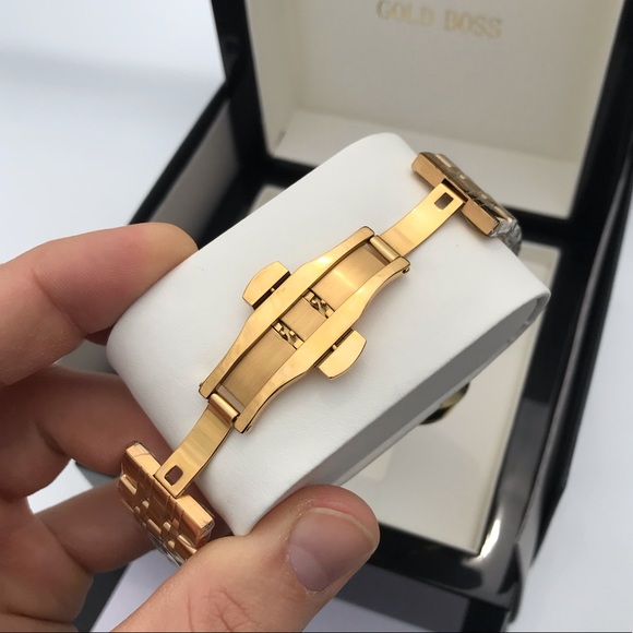 NEW IN BOX 18k Gold Watch with Green CZ Bezel - Picture 6 of 8